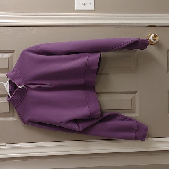 TNA COZY CROPPED 1/4 ZIP PURPLE SWEATSHIRT - Picture 1 of 13